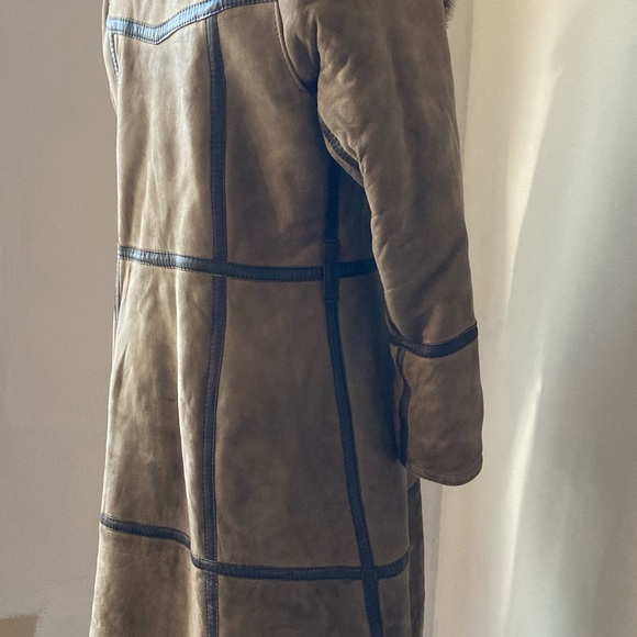 REAL vintage Leather Suede Shearling coat Soviet Chic small FUR CL3 - Picture 5 of 11